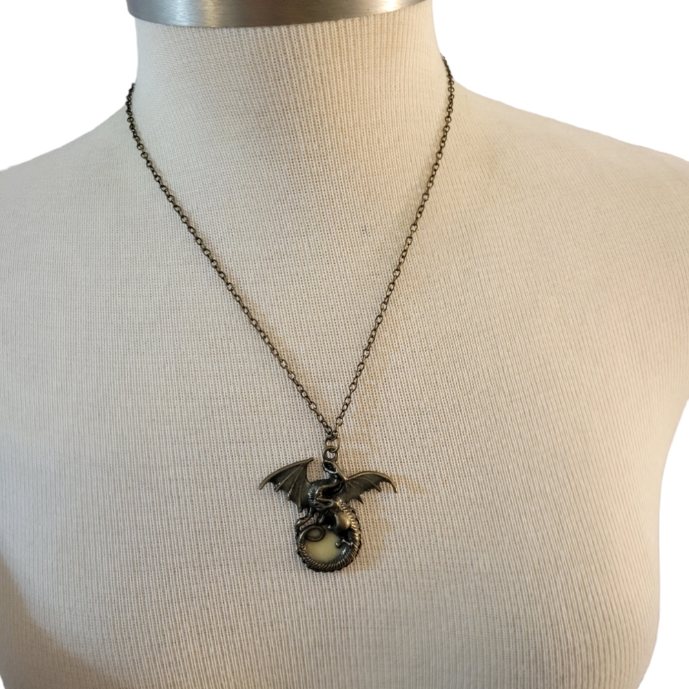 Bronze Dragon Pendant Necklace 20"